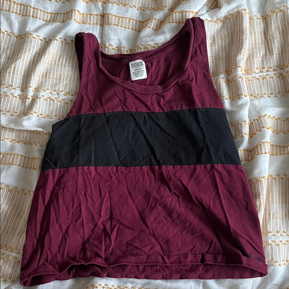 PINK Victoria's Secret Maroon Tank with Black Stripe
